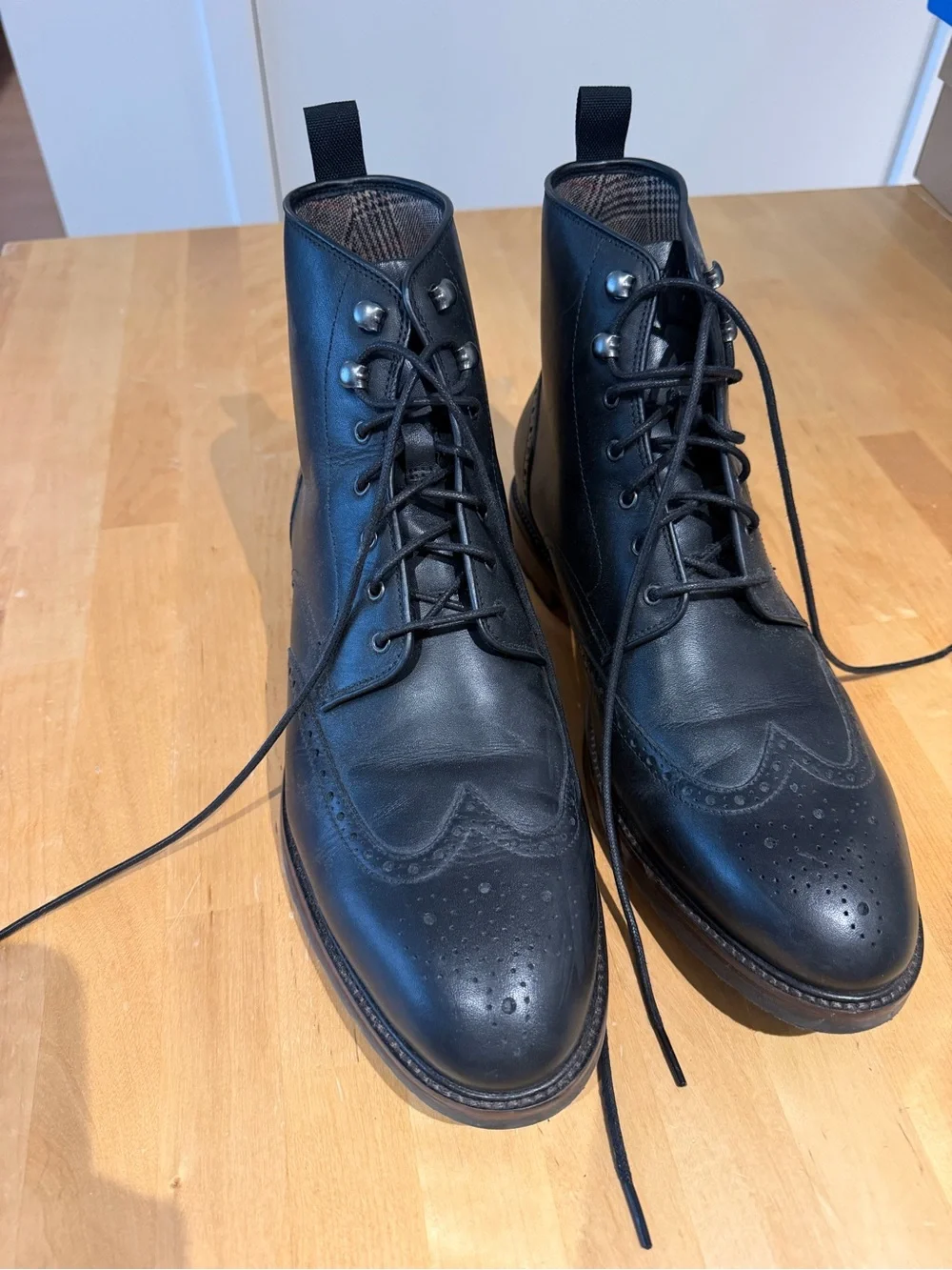 Cole Haan Black Leather Brogue Chukka Boot with Brown Sole